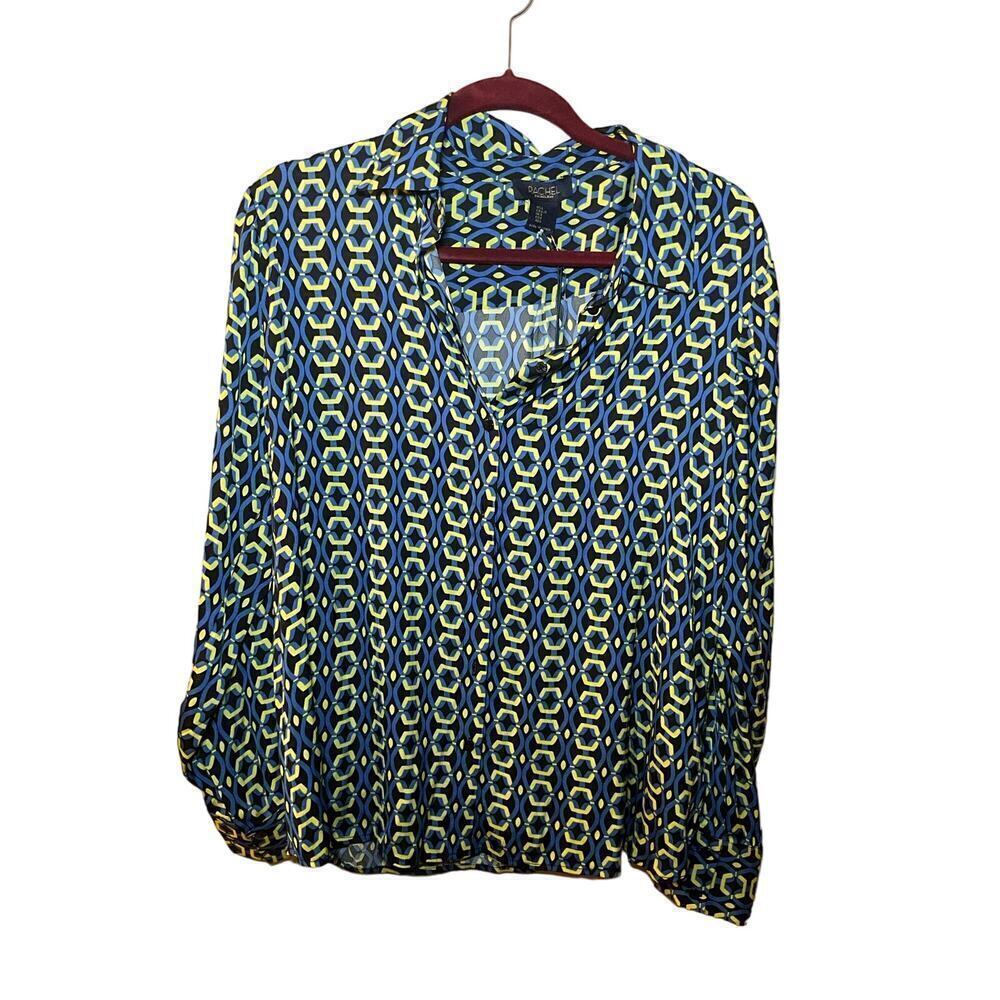 Rachel by‎ Rachel Roy Button-Up Shirt Women's L Multicolor Geometric Long Sleeve